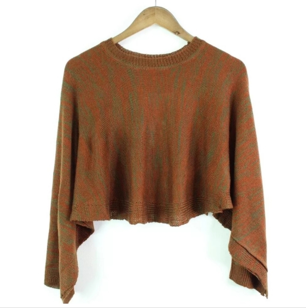 Olivaceous Relaxed Crop Dolman Sleeve Sweater Brown Green Size M/L